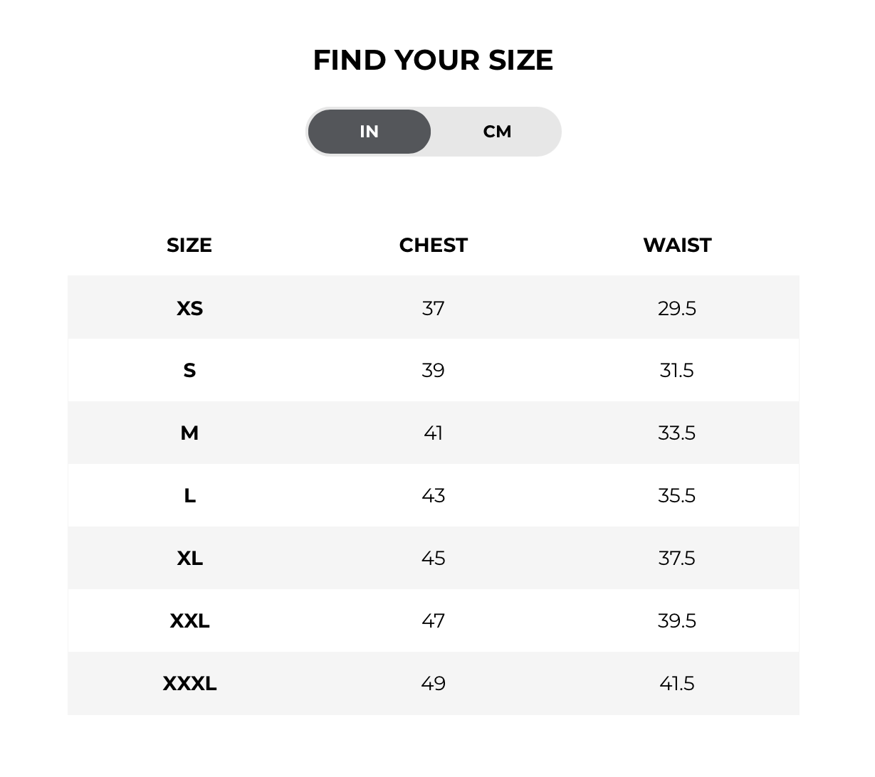 Size chart