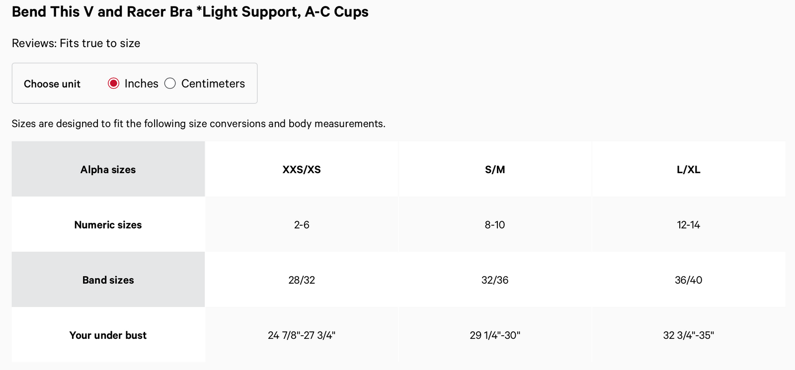 Size chart