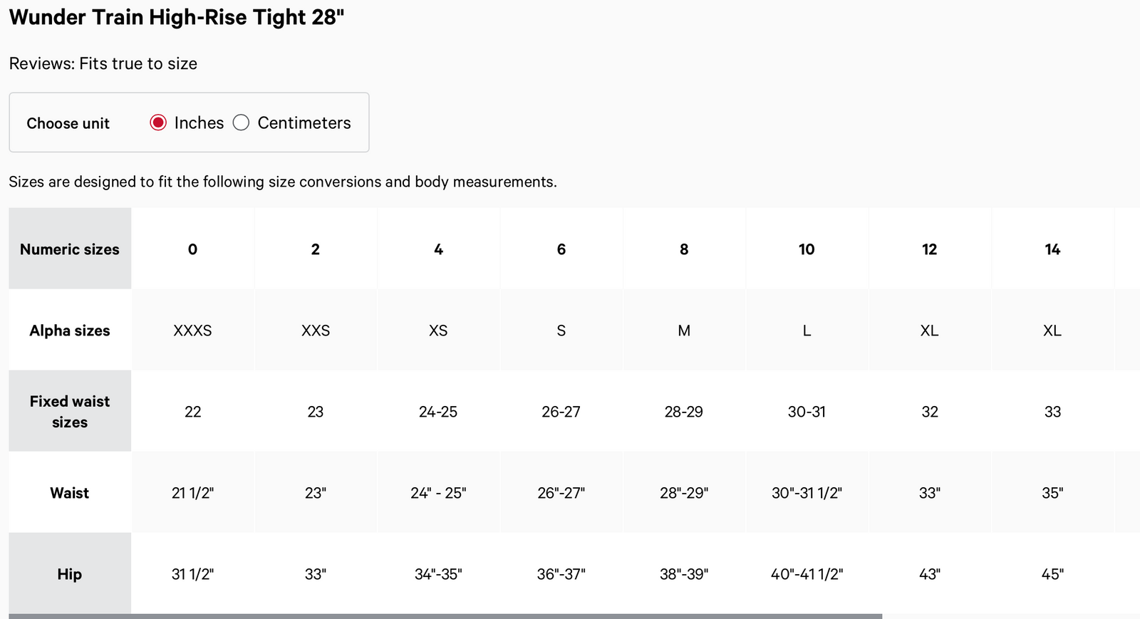 Size chart