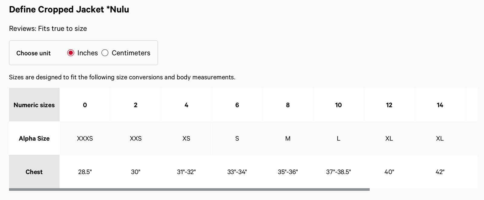 Size chart