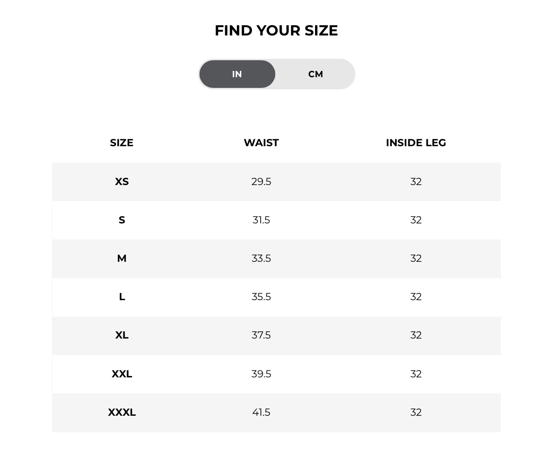 Size chart